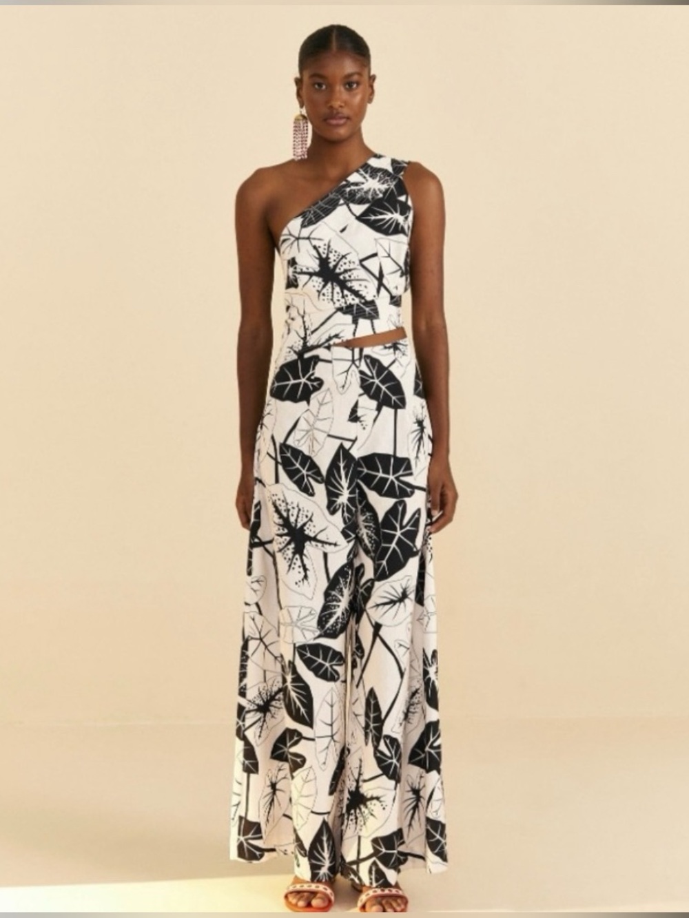 Farm Rio Graphic Leaves Jumpsuit Small Linen NWT Tropical Resortcore Wide Leg
